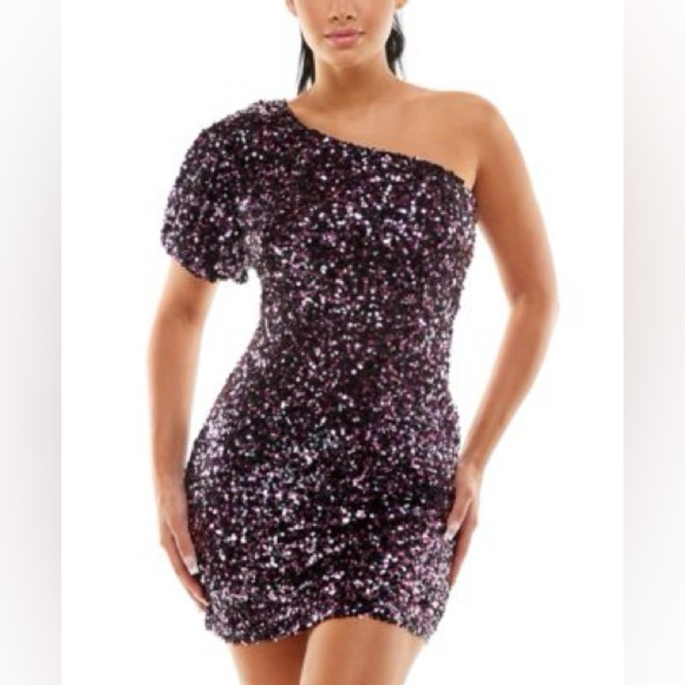 Crystal Doll Womens Purple Sequined Mini Party Bodycon Dress Juniors  Sz S NWT
